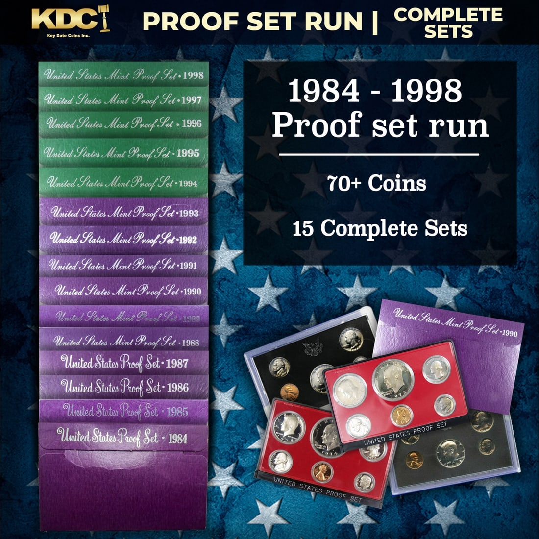 1984-1998 Proof Set Run 75 Coins 15 Complete Sets: 1984-1998 Proof Set Run 75 Coins 15 Complete Sets.
