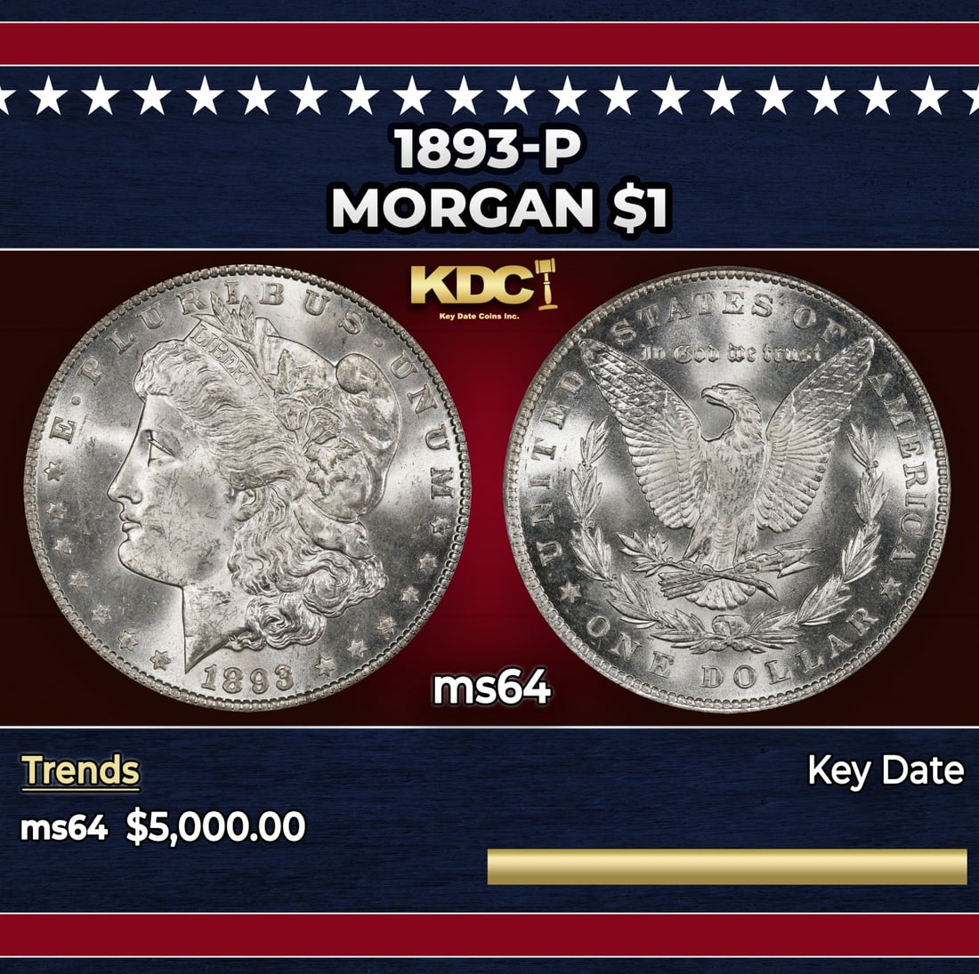 1893-p Morgan Dollar $1 ms64 SEGS: 1893-p Morgan Dollar $1 ms64 SEGS.