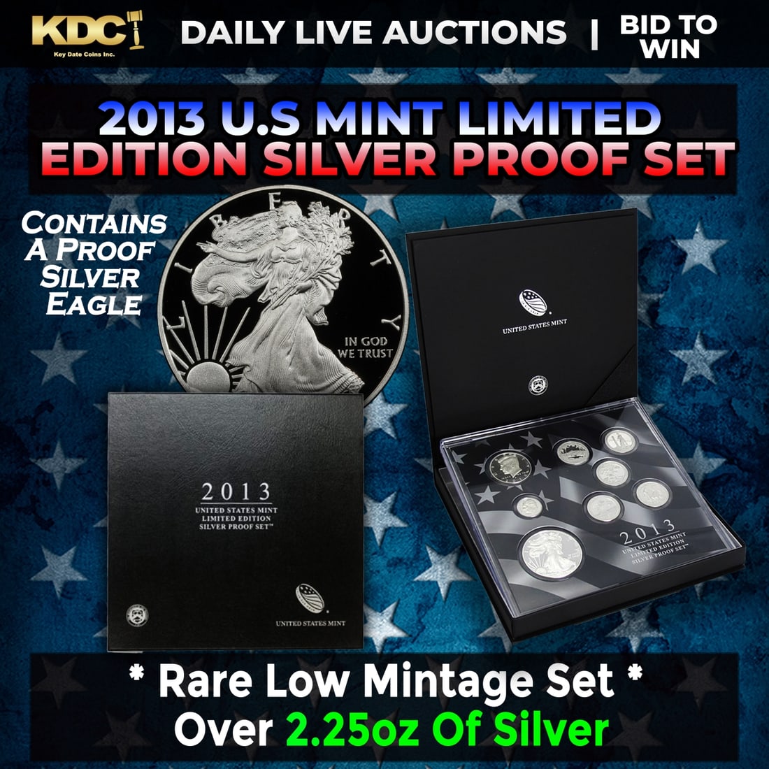 RARE 2013 United States Mint Limited Edition Silver Proof Set 8 coins, Over 2.25oz Of Silver low: RARE 2013 United States Mint Limited Edition Silver Proof Set 8 coins, Over 2.25oz Of Silver low mintage. Introduced in 2013 as a part of an annual series, this set continued the tradition of offering