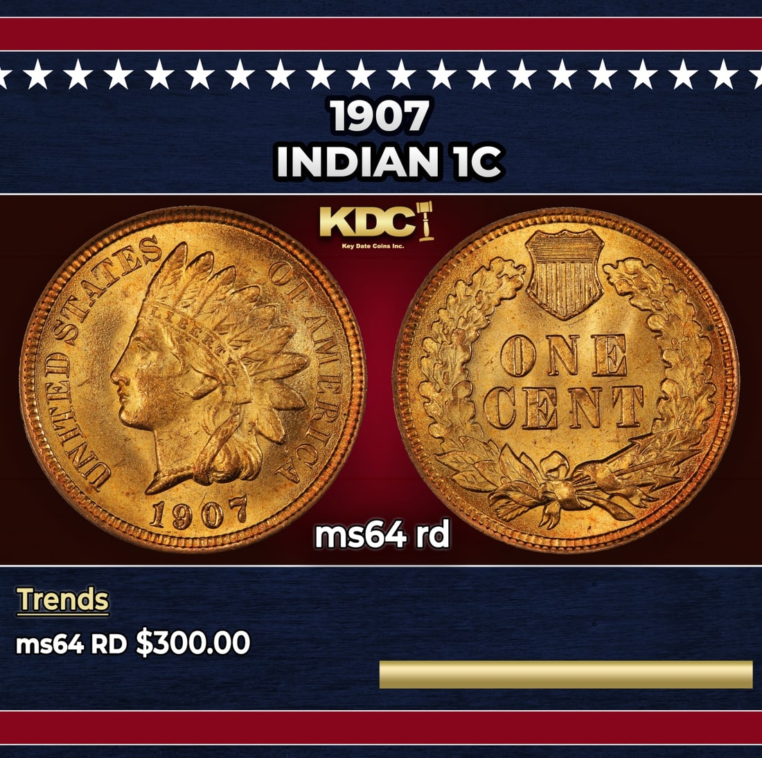 1907 Indian Cent 1c Grades ms64 rd: 1907 Indian Cent 1c Grades ms64 rd.