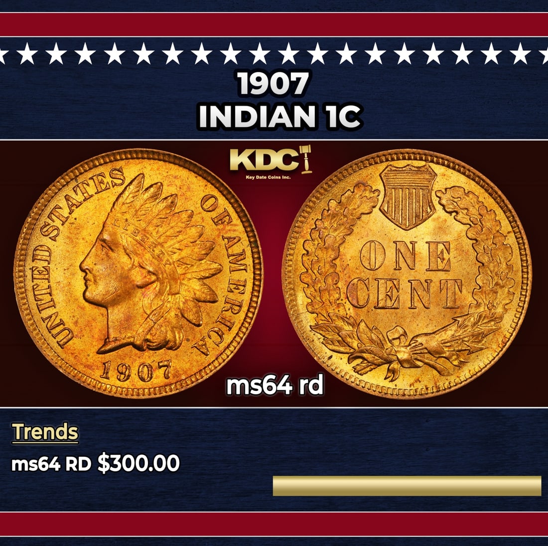 1907 Indian Cent 1c Grades ms64 rd: 1907 Indian Cent 1c Grades ms64 rd.
