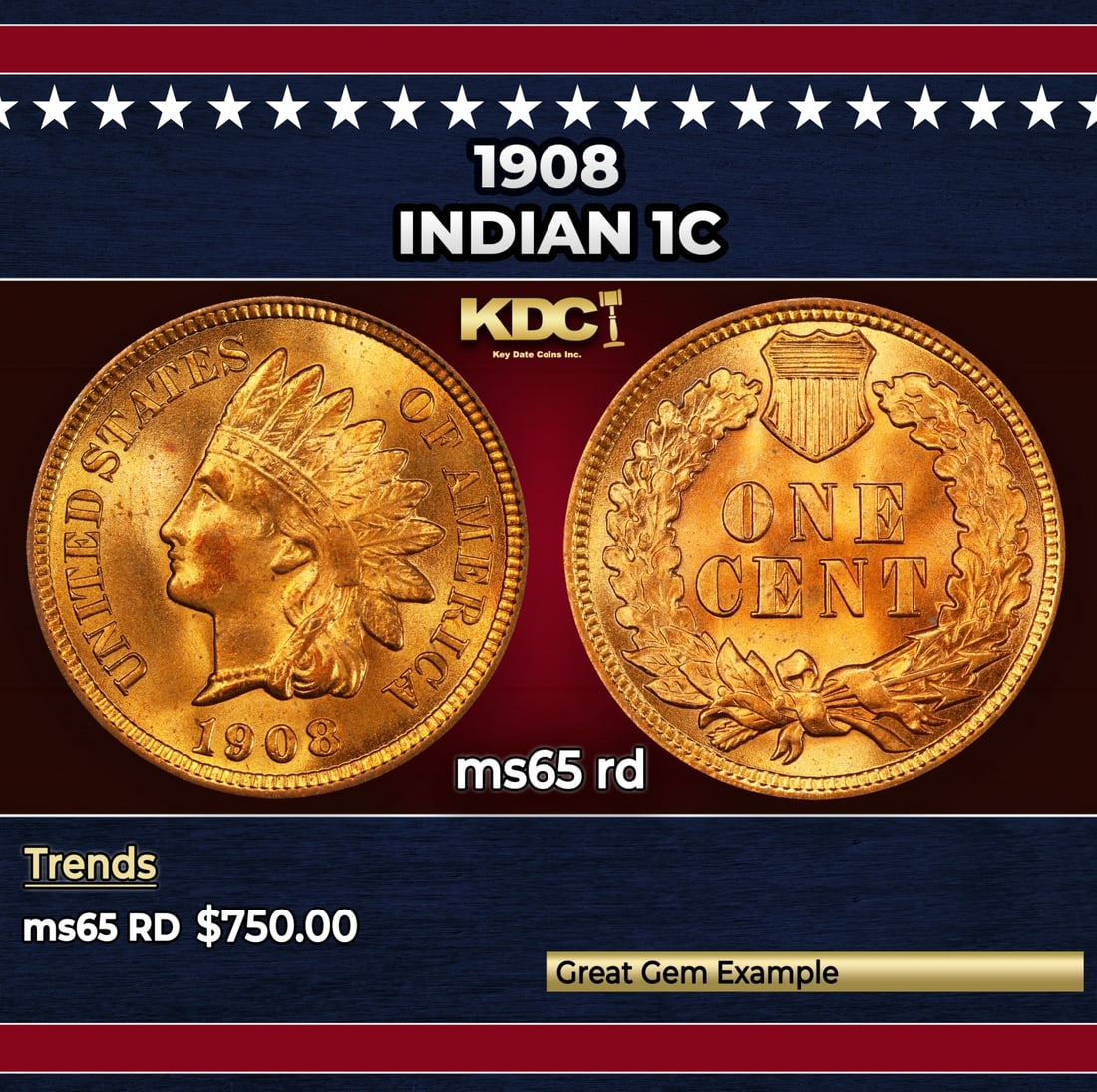 1908 Indian Cent 1c Grades ms65 rd: 1908 Indian Cent 1c Grades ms65 rd.