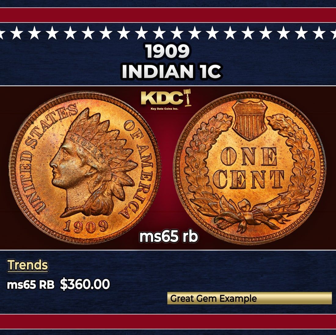 1909 Indian Cent 1c Grades ms65 rb: 1909 Indian Cent 1c Grades ms65 rb.