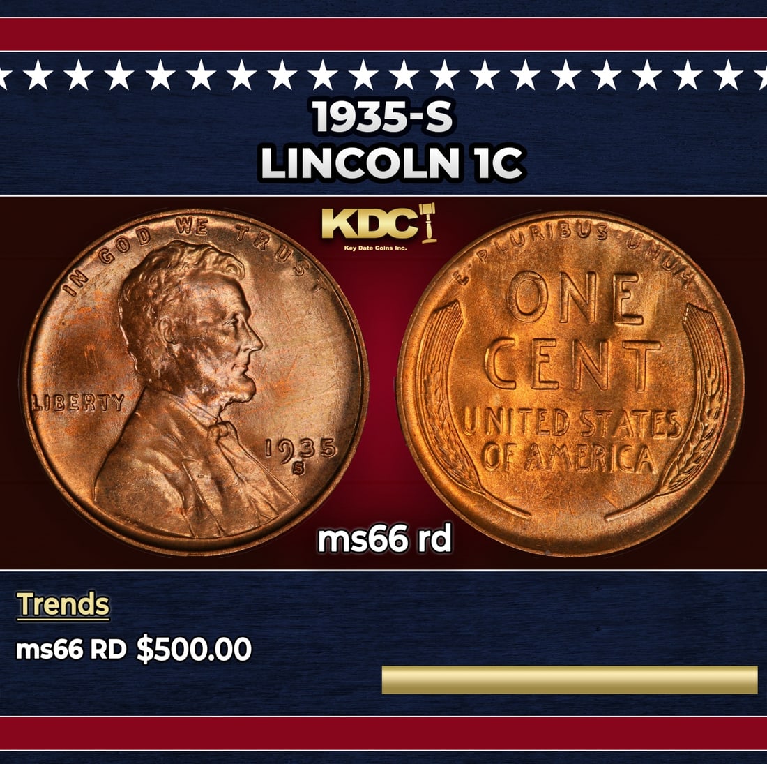 1935-s Lincoln Cent 1c Grades ms66 rd (1 of 3)