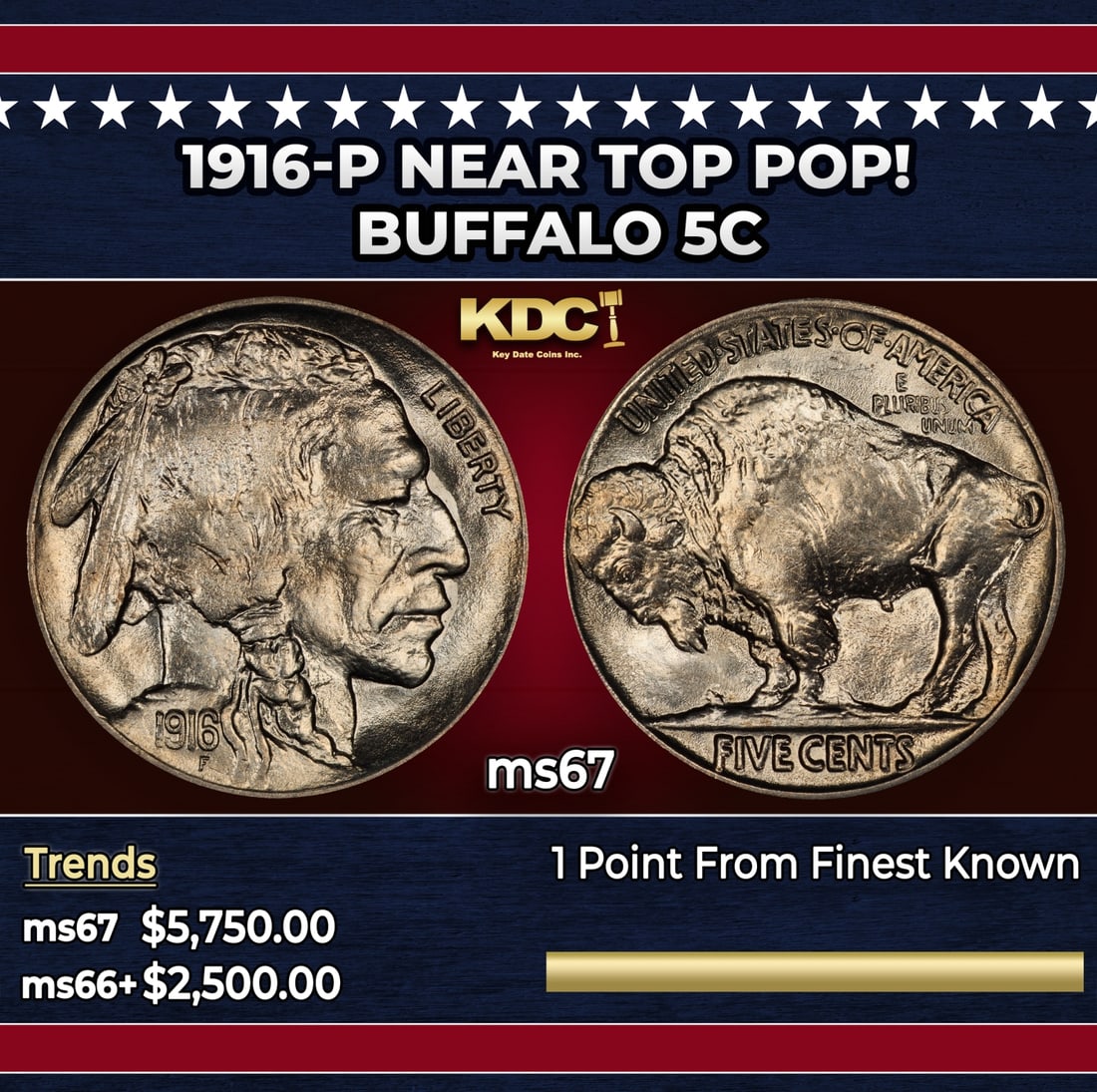 1916-p Buffalo Nickel Near Top Pop! 5c ms67 SEGS: 1916-p Near Top Pop! Buffalo Nickel 5c ms67 SEGS.