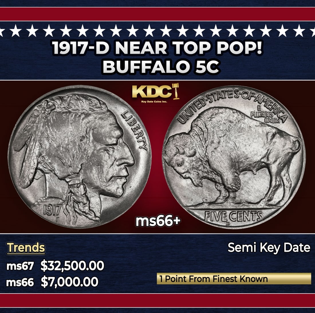 1917-d Buffalo Nickel Near Top Pop! 5c ms66+ SEGS: 1917-d Near Top Pop! Buffalo Nickel 5c ms66+ SEGS.