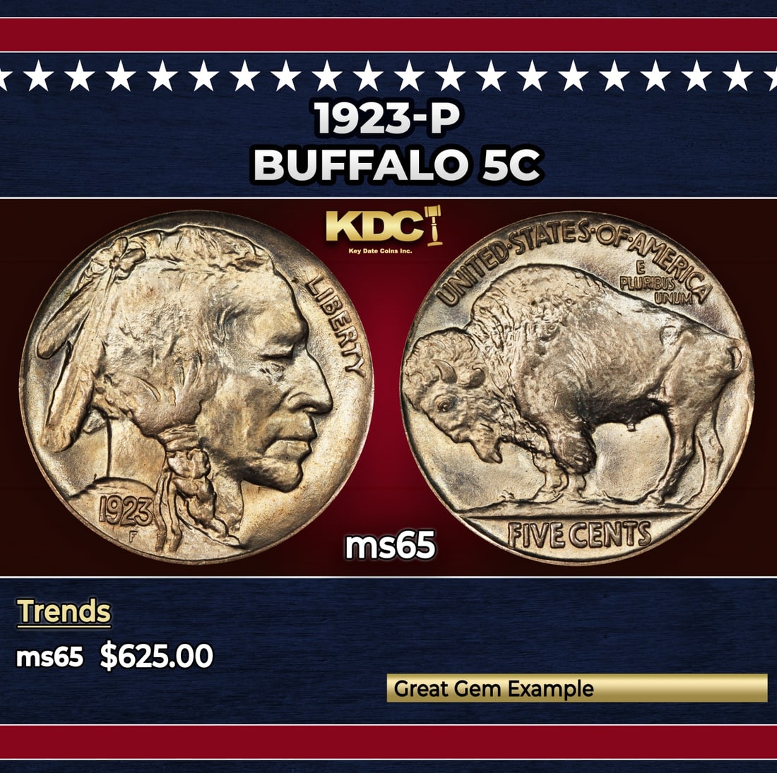 1923-p Buffalo Nickel 5c Grades ms65: 1923-p Buffalo Nickel 5c Grades ms65.