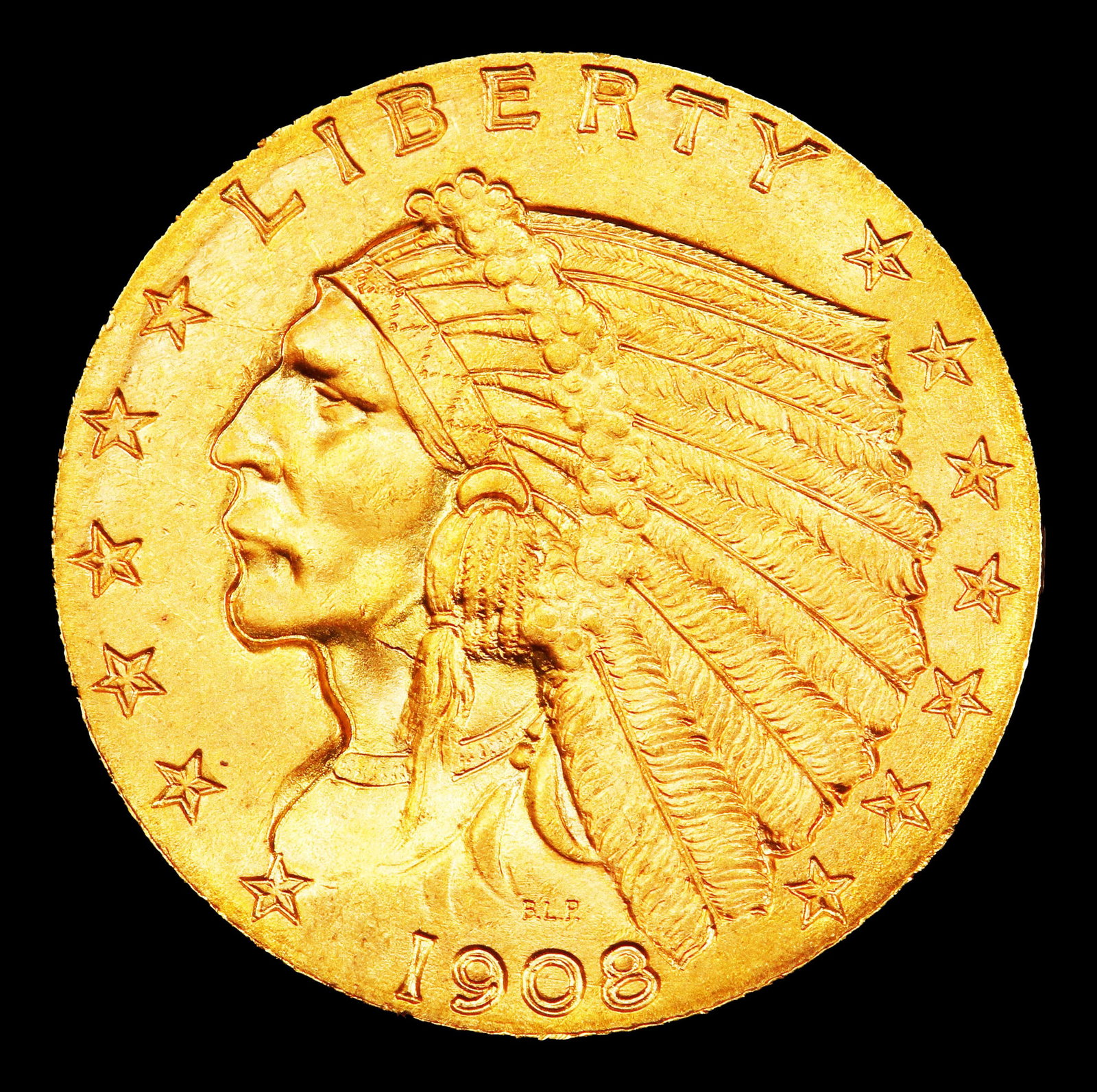 1908-p Gold Indian Quarter Eagle $2 1/2 ms65+ SEGS - 2