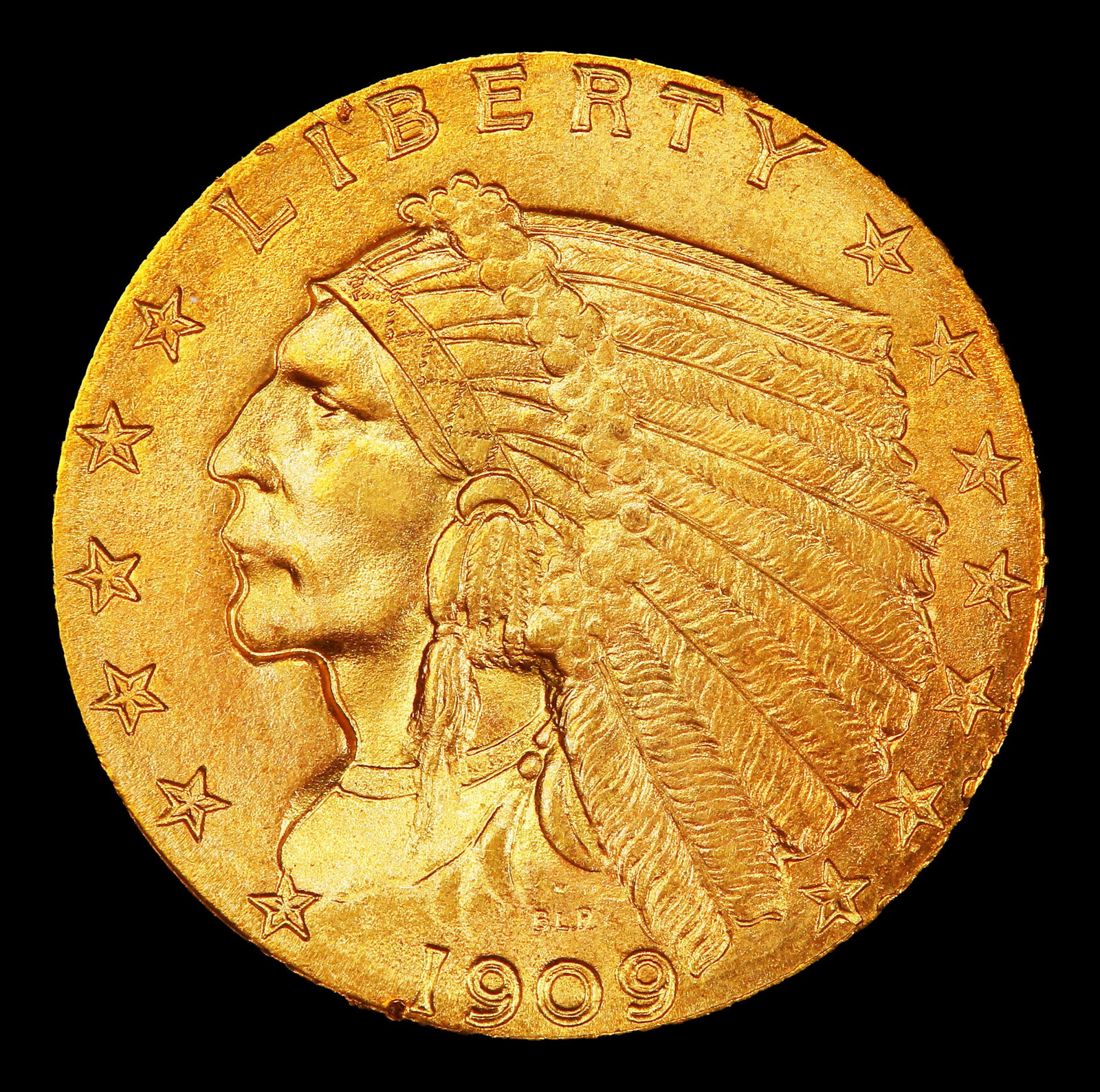 1909-p Gold Indian Quarter Eagle $2 1/2 ms65 SEGS - 2