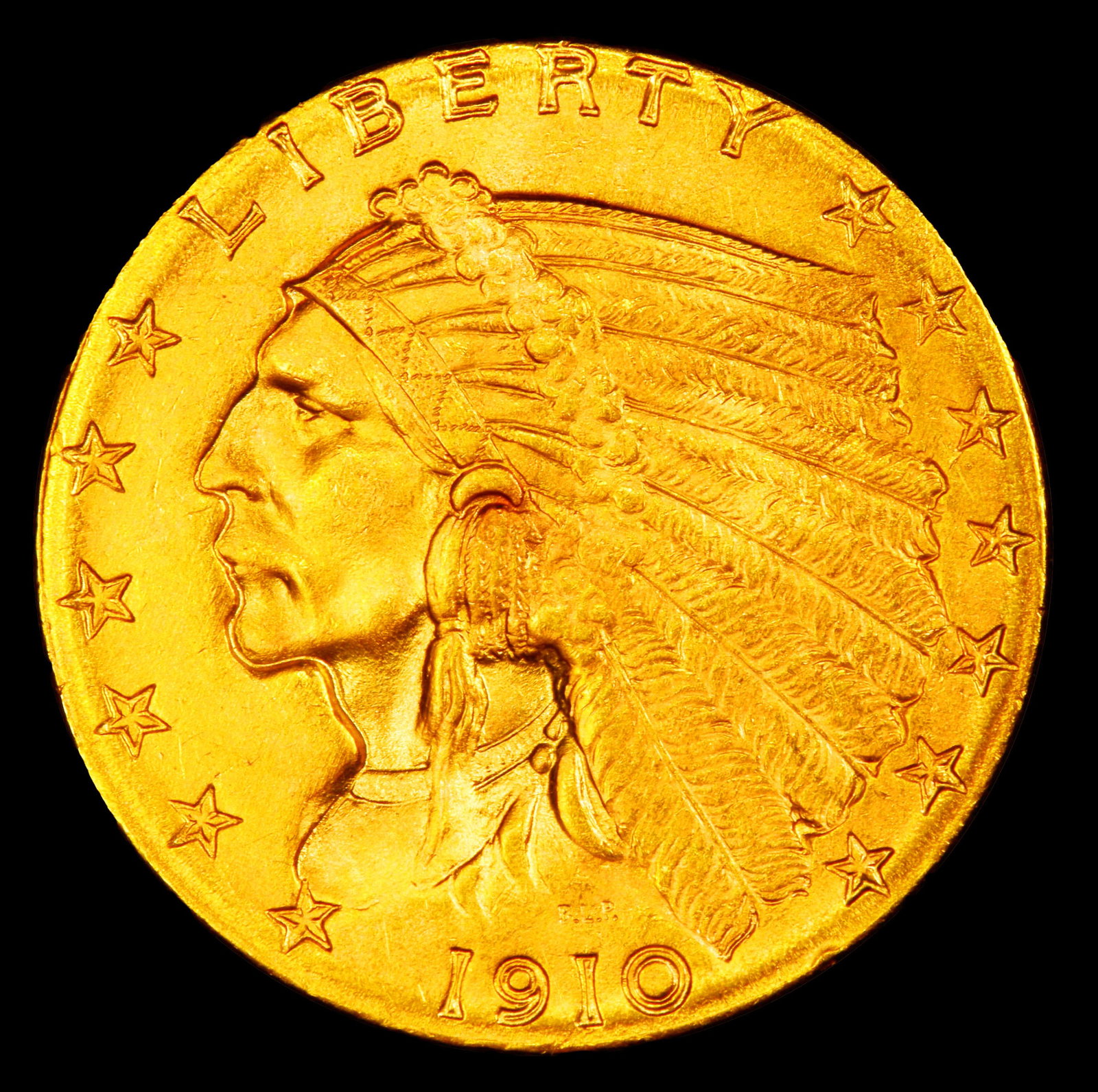 1910-p Gold Indian Quarter Eagle Near Top Pop! $2 1/2 ms65+ SEGS - 2