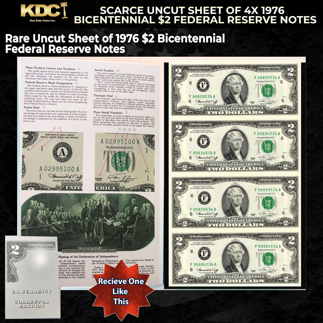 Scarce Uncut Sheet of 4x 2006 $1 Federal Reserve Notes In BeP Folder (1 of 1)
