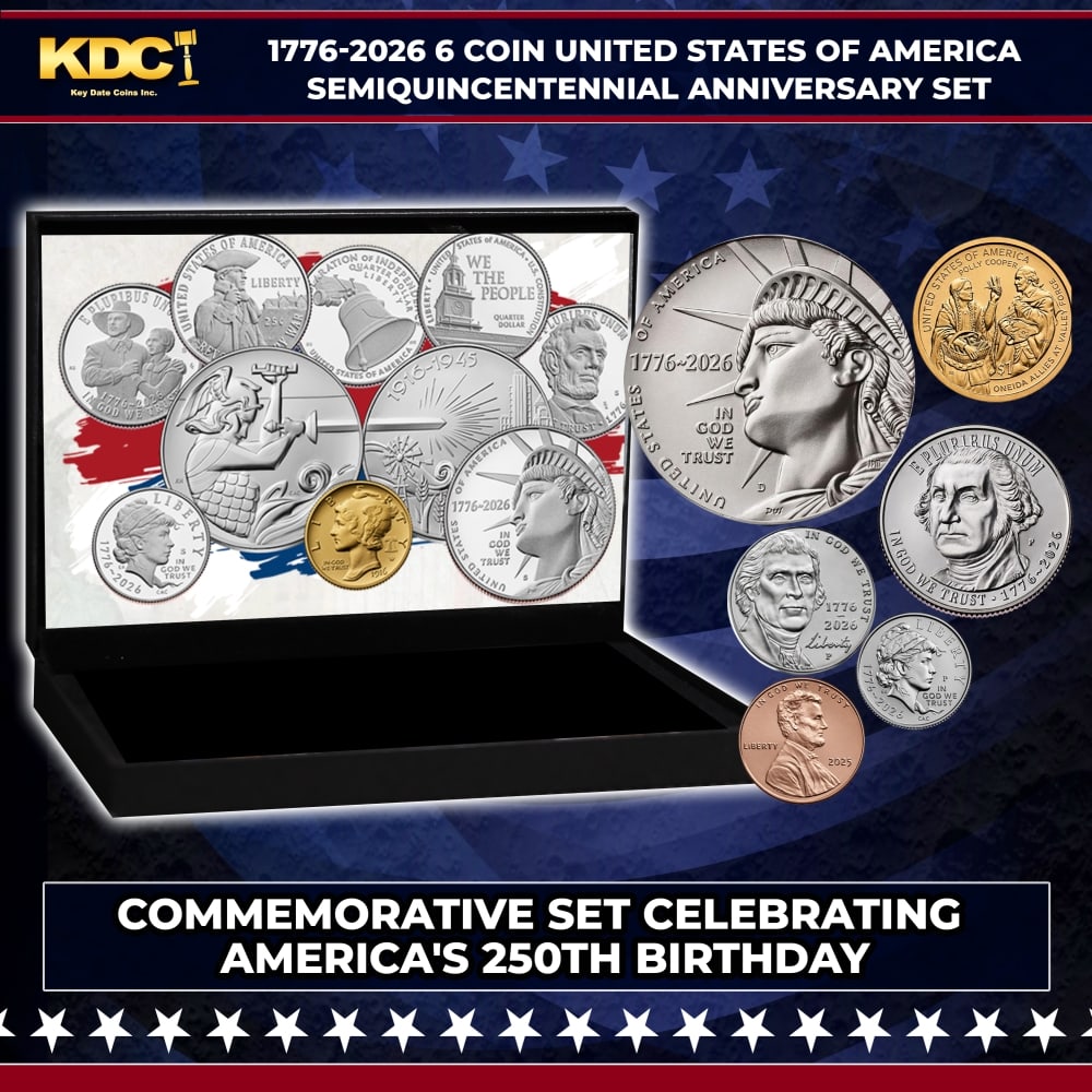 1776-2026 6 Coin United States Of America Semiquincentennial 250th Anniversary Set: 1776-2026 6 Coin United States Of America Semiquincentennial 250th Anniversary Set. Please Note All Backer Cards may have slight differences but will be very similar if not identical to the one in