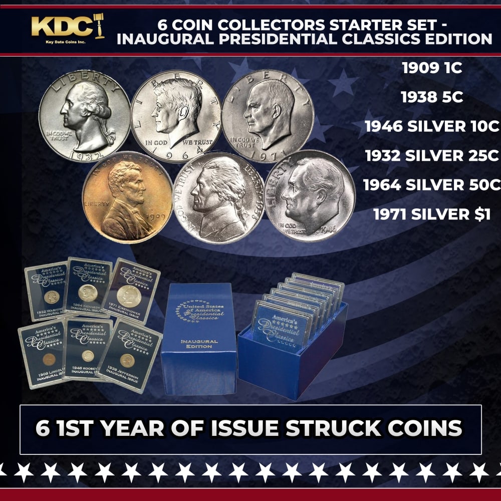 6 Coin Collectors Starter Set - Inaugural Presidential Classics Edition: 6 Coin Collectors Starter Set - Inaugural Presidential Classics Edition. This unique collections features the first-year-of-issue coin struck! Starting in 1909, the U.S. Mint started placing President