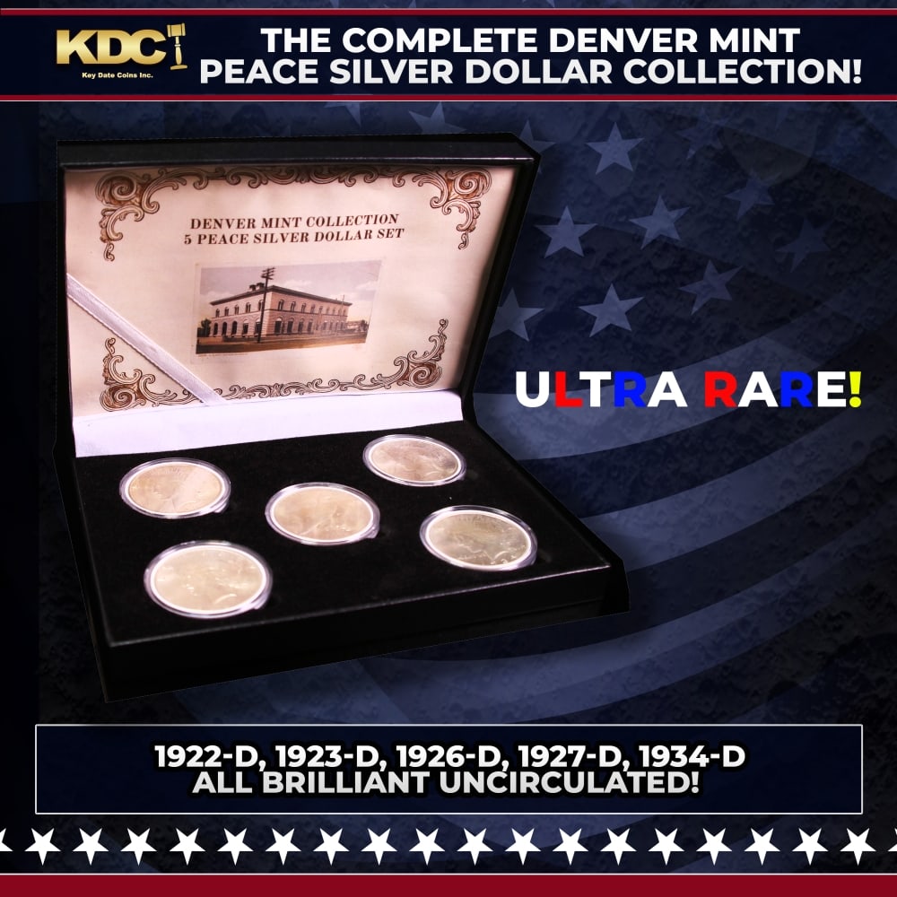 ULTRA RARE Complete Denver Mint Peace Silver dollar Collection! 5 Coins 1922-d, 23-d, 26-d, 27-d,...: ULTRA RARE Complete Denver Mint Peace Silver dollar Collection! 5 Coins 1922-d, 23-d, 26-d, 27-d, 34-d ALL UNC. Please Note All Backer Cards may have slight differences but will be very similar if