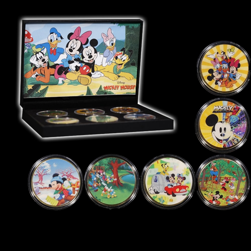 6 PC. Mickey Mouse & Friends Gold Plated Round Collection In Custom Box W/ Special Backer card - 3