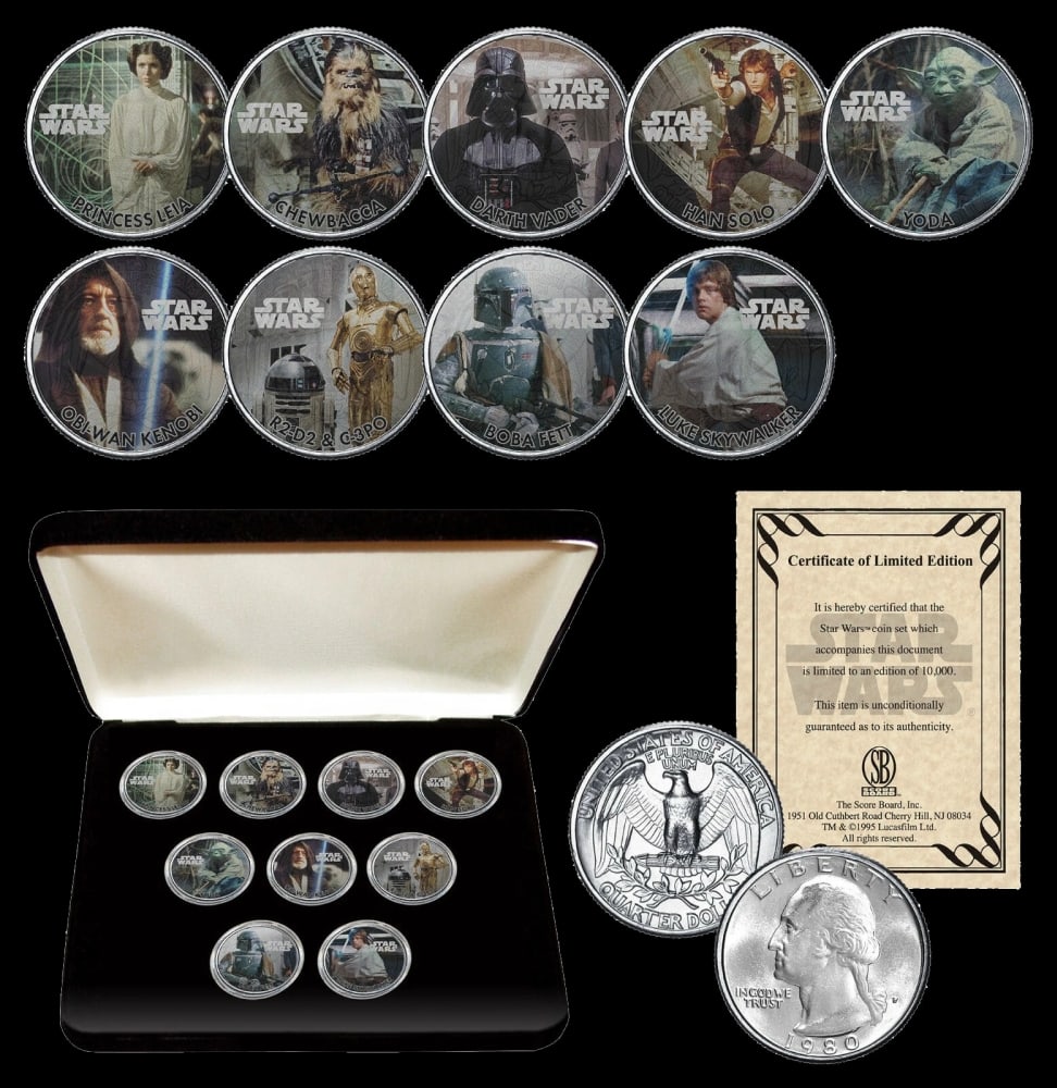 1995 STAR WARS 9 Coin Limited Edtion Official 1980 Scoreboard Inc, US Quarter Set w/ Box Other Toy - 2