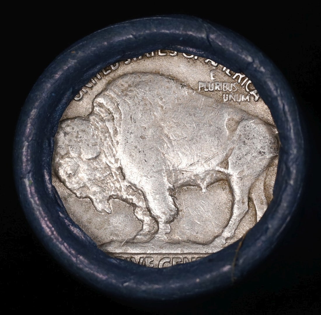 Buffalo Nickel Shotgun Roll in Old Bank Style 'Bell Telephone' Wrapper 1927 & D Mint Ends - 3
