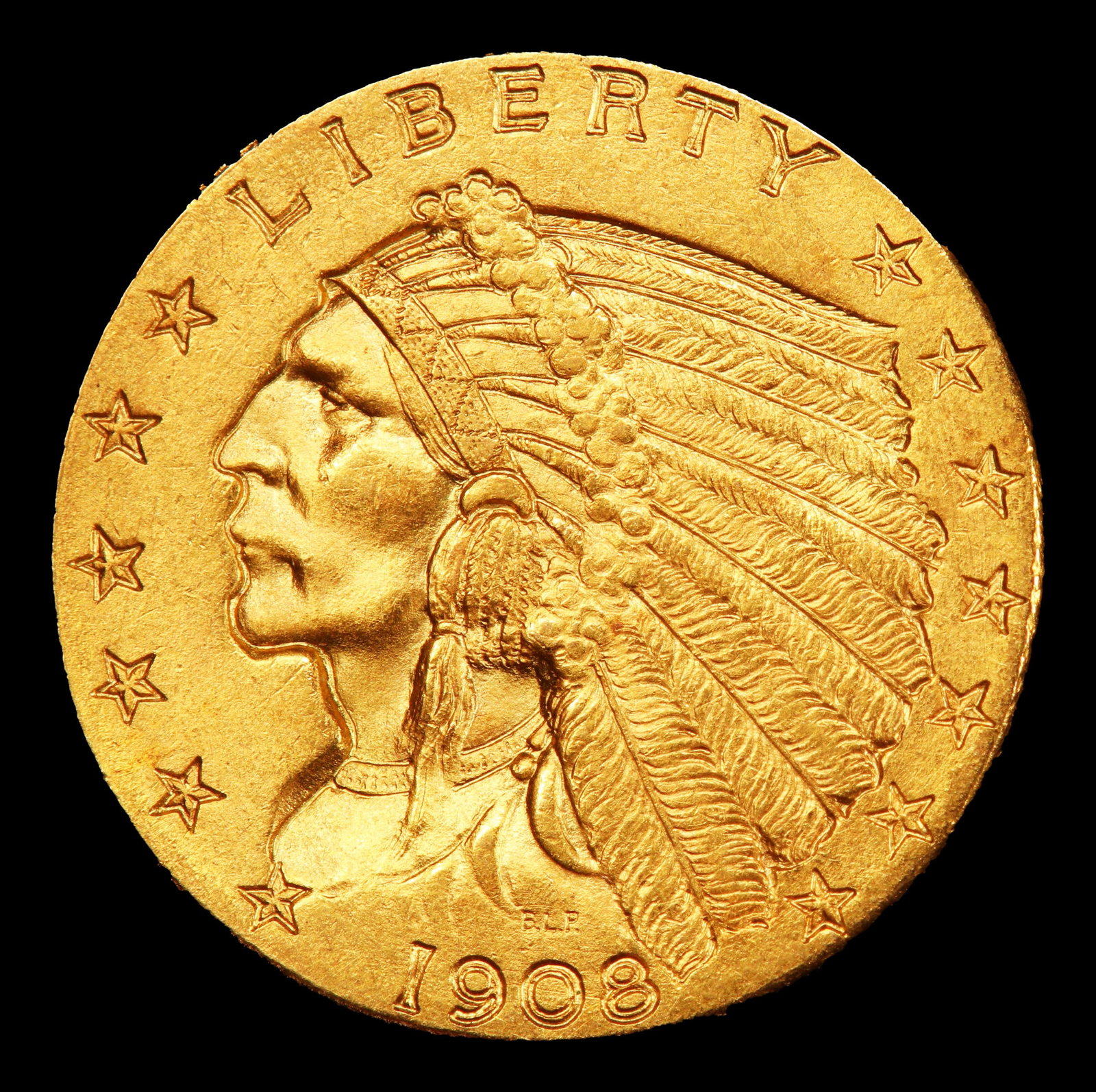 1908-p Gold Indian Quarter Eagle $2 1/2 ms64+ SEGS - 2
