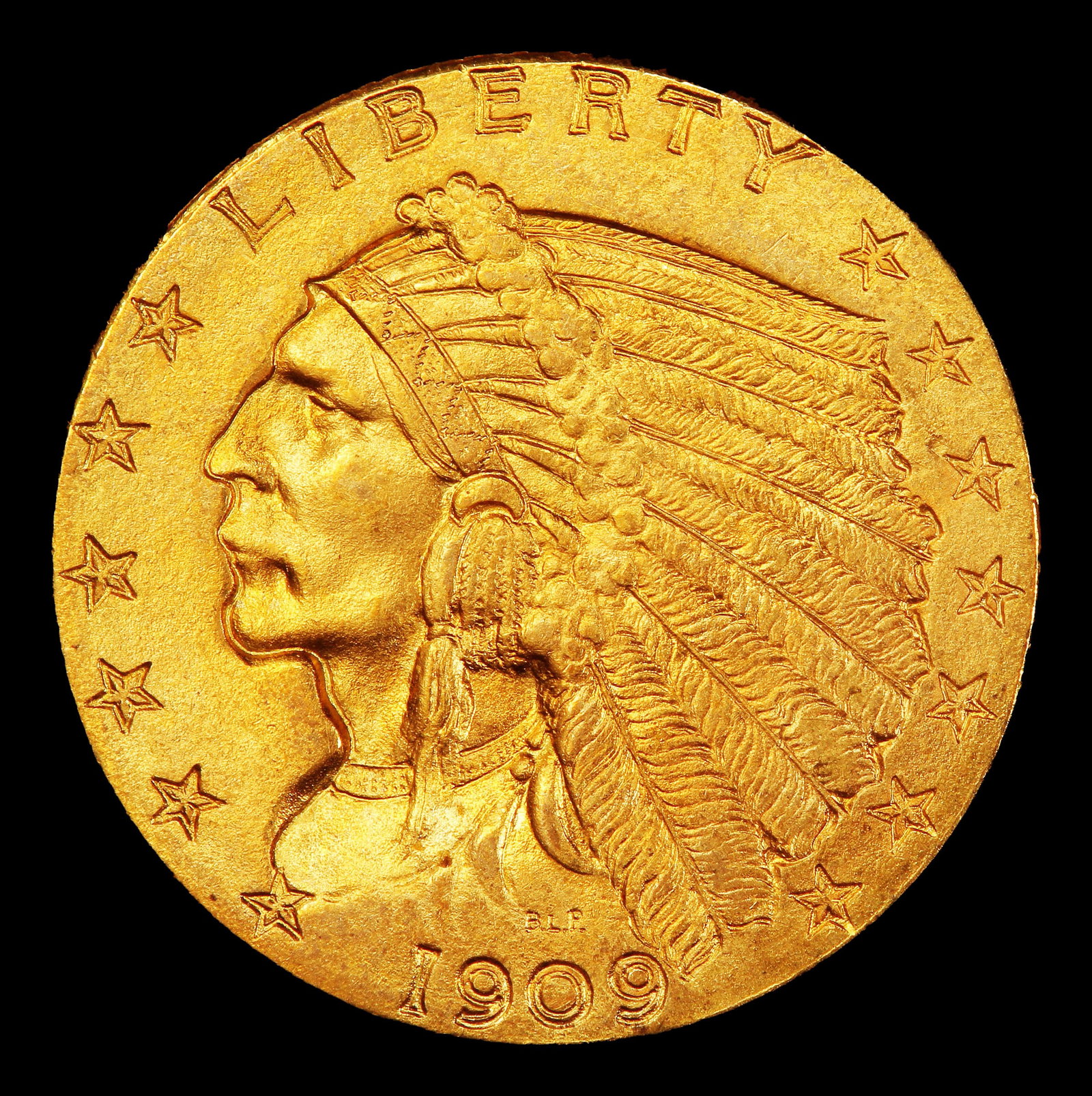 1909-p Gold Indian Quarter Eagle Near Top Pop! $2 1/2 ms65+ SEGS - 2
