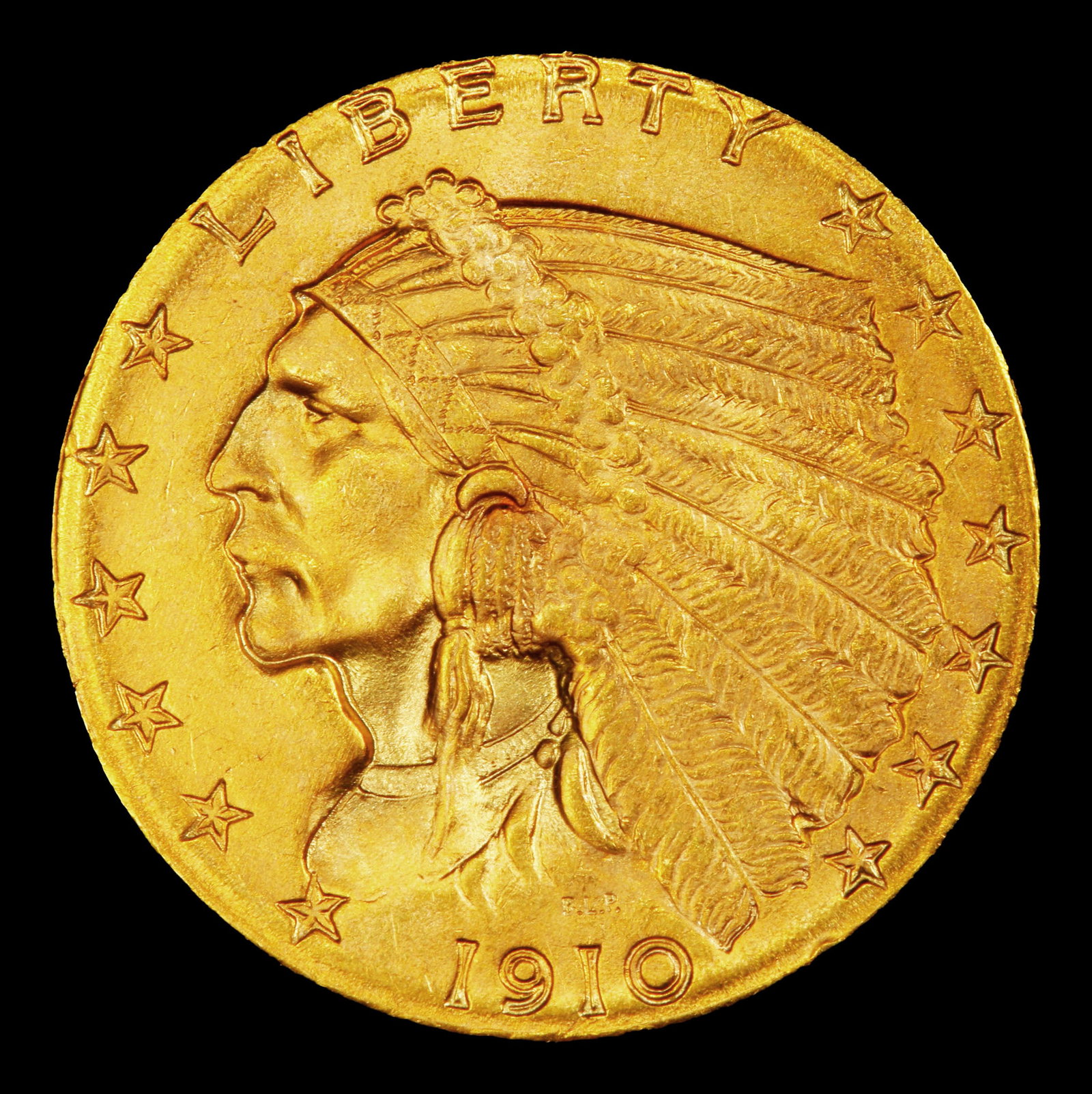 1910-p Gold Indian Quarter Eagle $2 1/2 ms64+ SEGS - 2