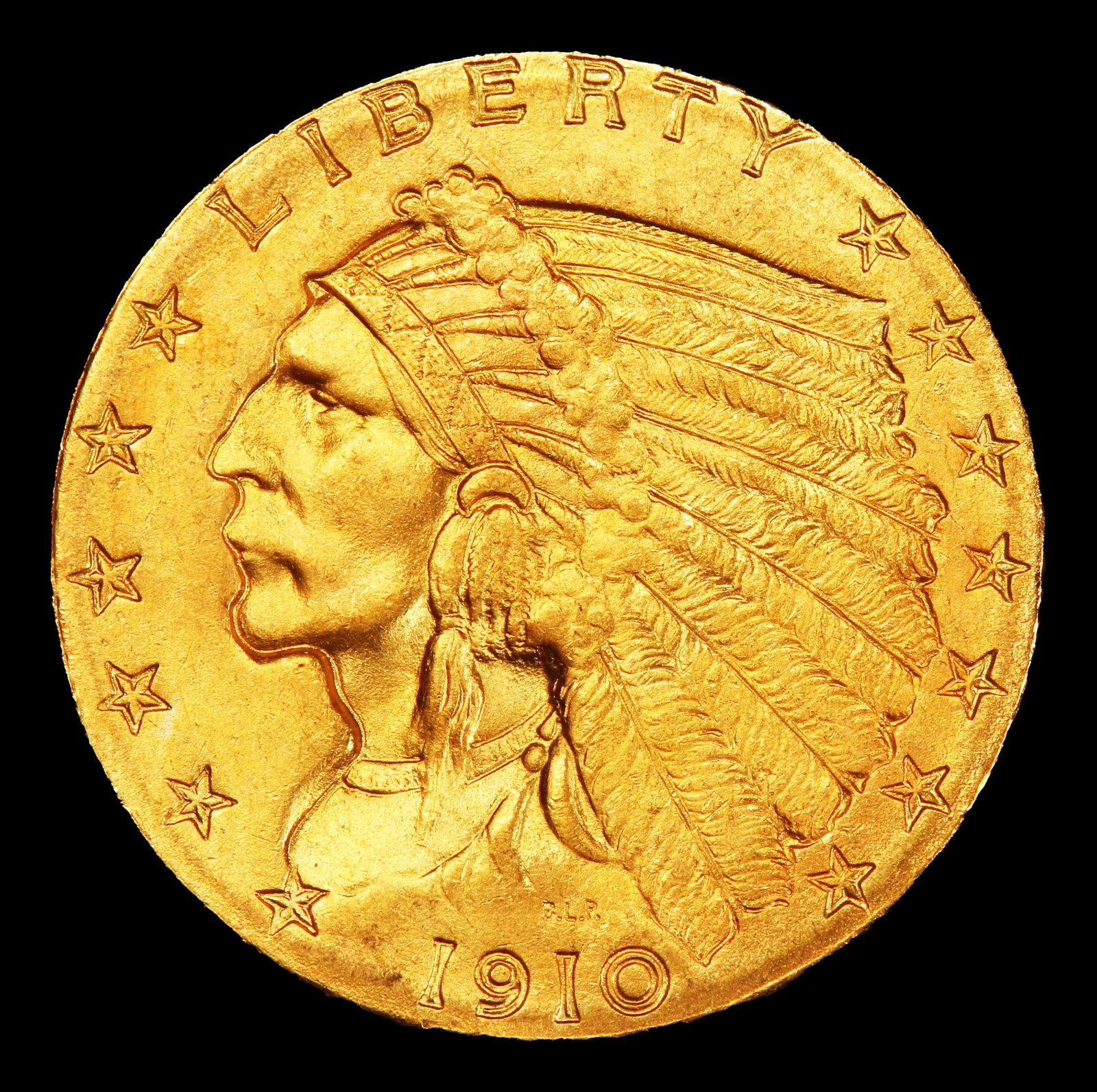 1910-p Gold Indian Quarter Eagle Near Top Pop! $2 1/2 ms66 USCG - 2