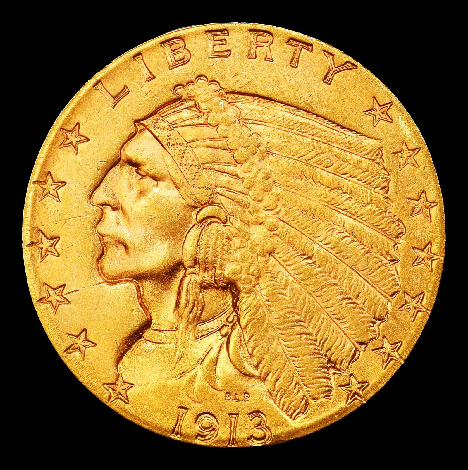 1913-p Gold Indian Quarter Eagle $2 1/2 ms64+ SEGS - 2