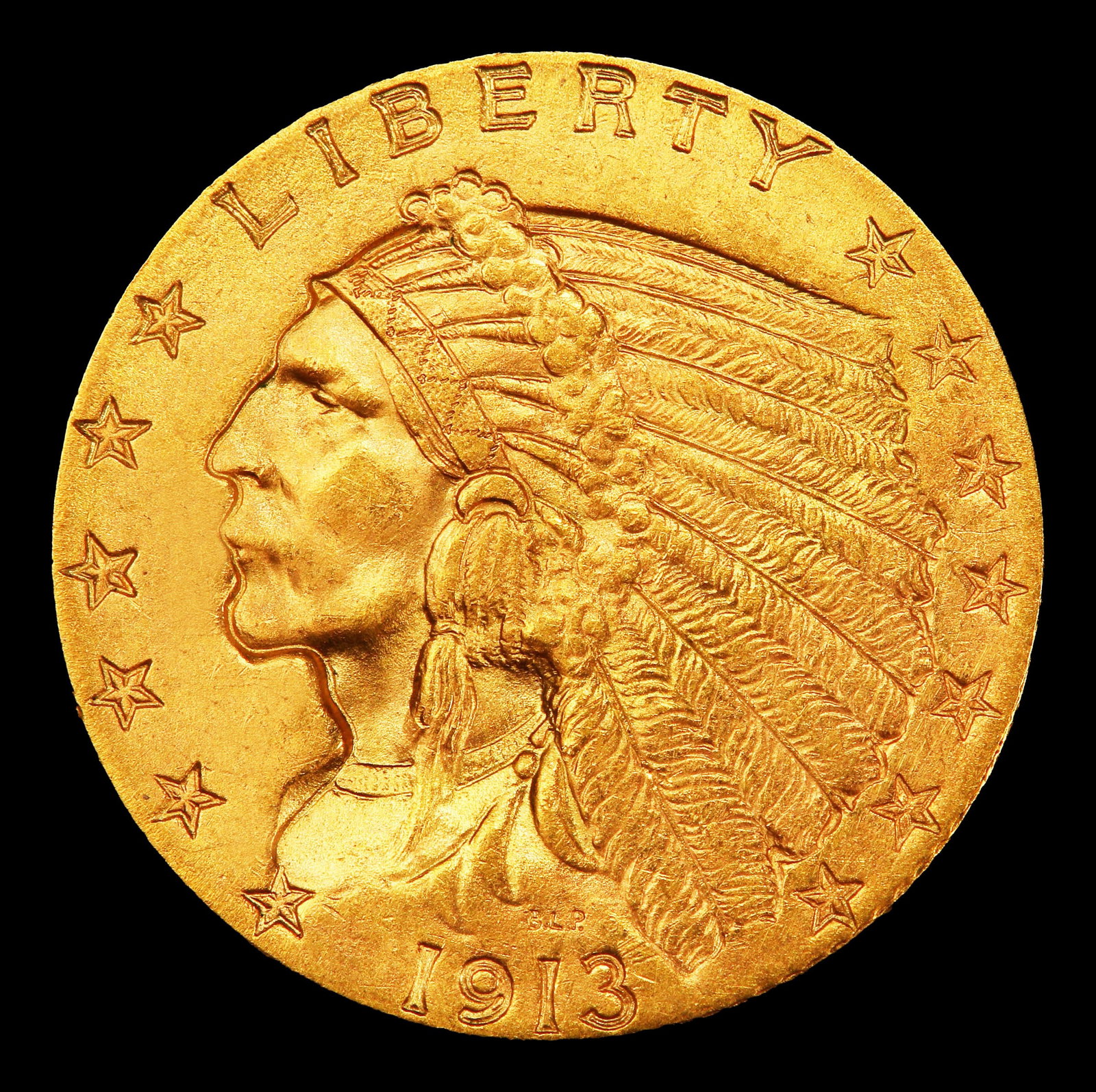 1913-p Gold Indian Quarter Eagle Near Top Pop! $2 1/2 ms65+ SEGS - 2