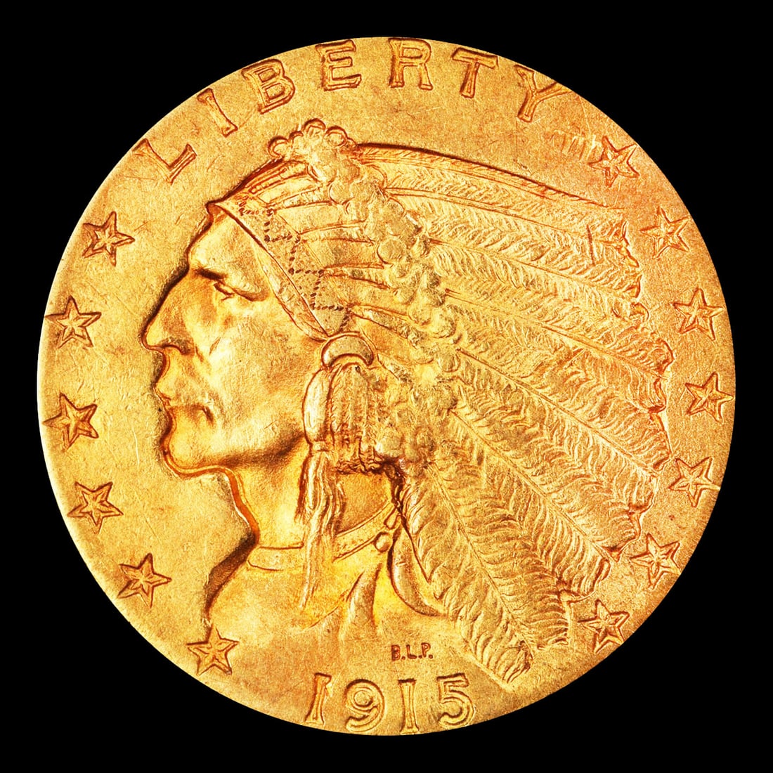 1915-p Gold Indian Quarter Eagle Near Top Pop! $2 1/2 ms65+ USCG - 2