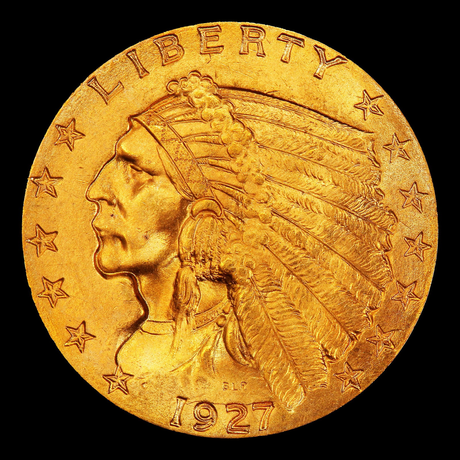 1927-p Gold Indian Quarter Eagle Near Top Pop! $2 1/2 ms65+ SEGS - 2