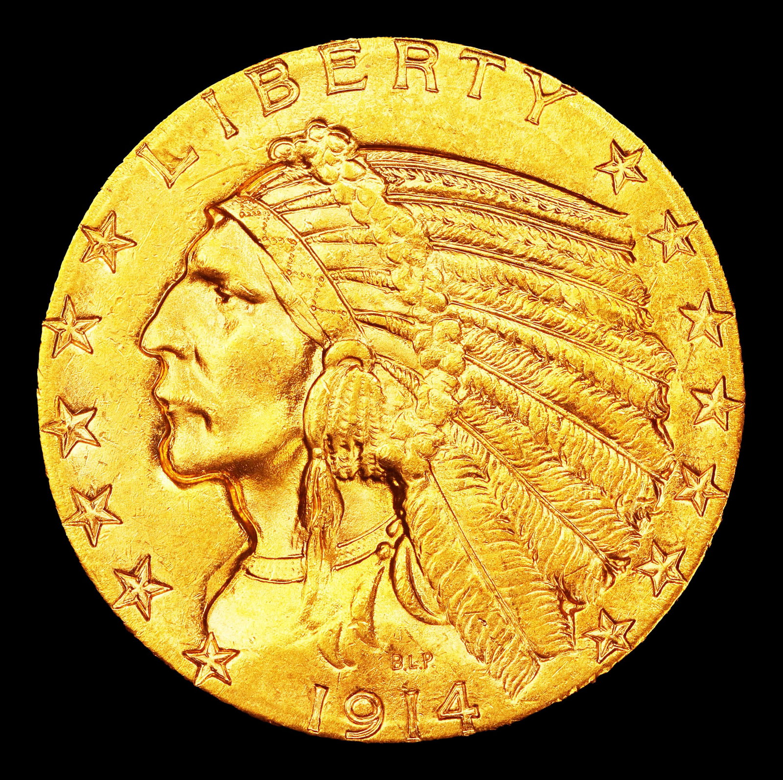 1914-d Gold Indian Half Eagle $5 ms63 USCG - 2