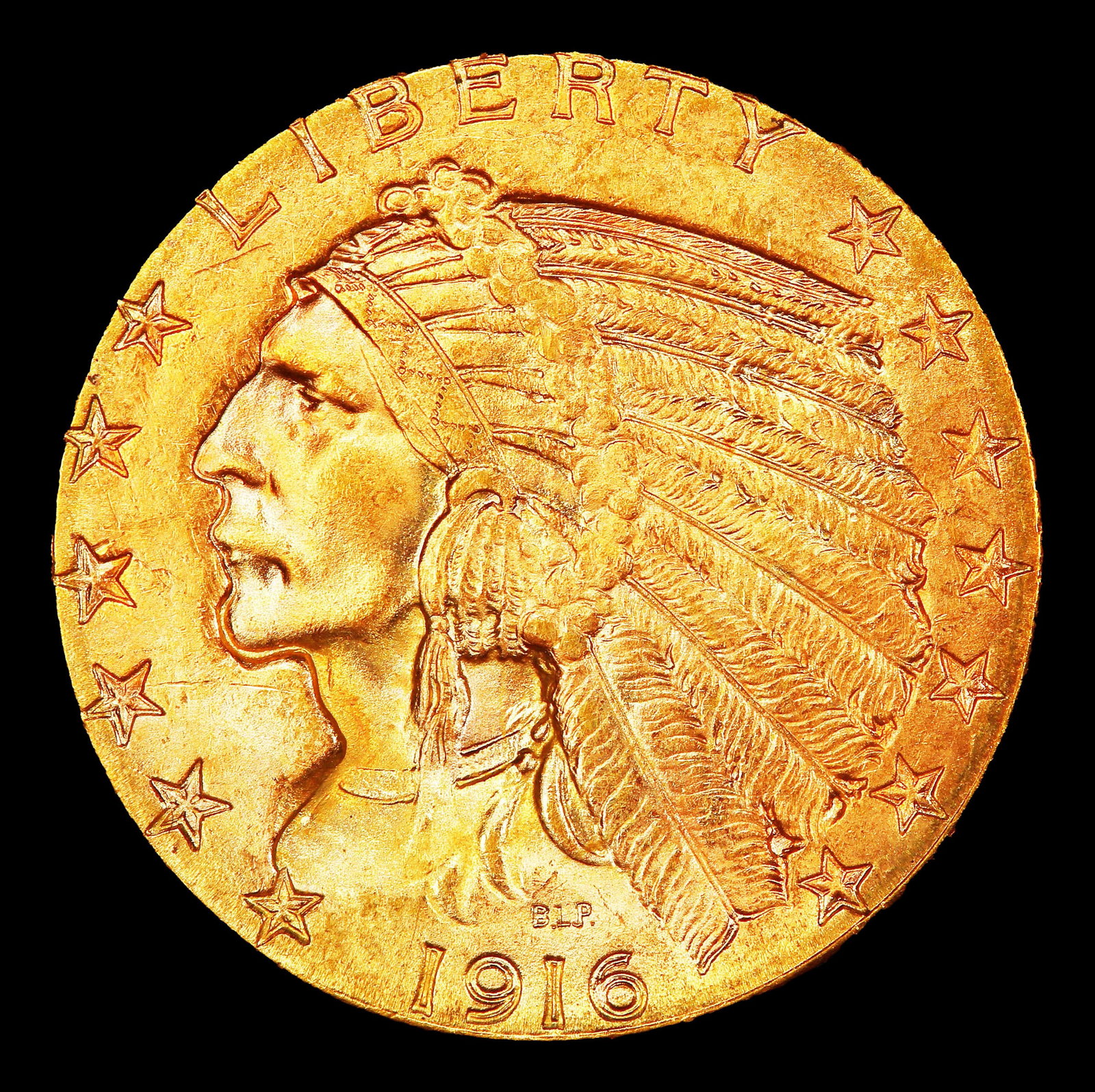 1916-s Gold Indian Half Eagle $5 ms63 USCG - 2