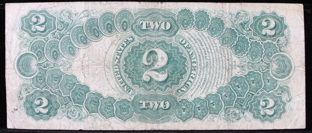 1917 $2 Large Size Legal Tender Note Thomas Jefferson Grades vf+ Signatures Speelman/White - 3