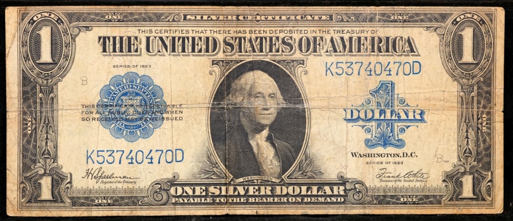 1923 $1 large size Silver Certificate Grades vf+ Signatures Speelman/White - 2