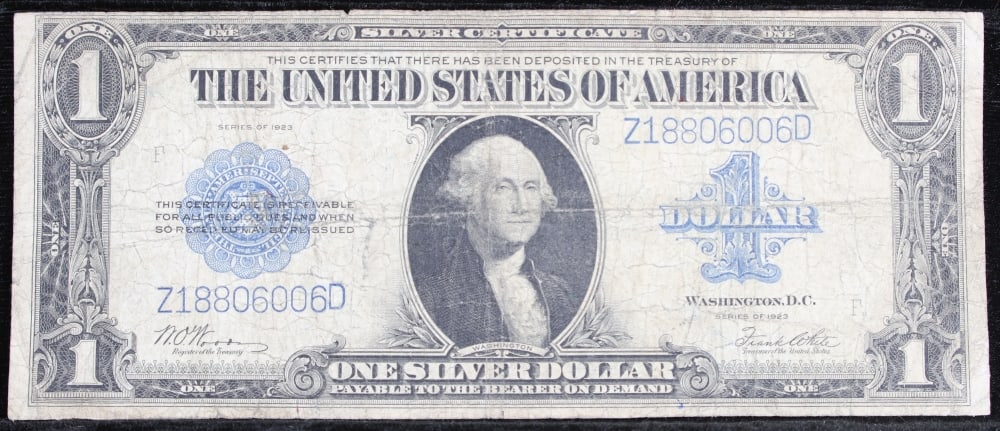 1923 $1 large size Silver Certificate Grades vf+ Signatures Woods/White - 2