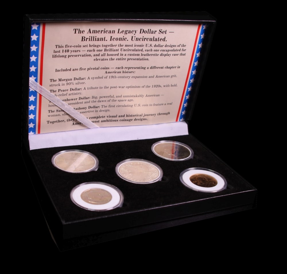 5 Coin American Dollar Legacy Set, 5 US Dollar Coins Morgan, Peace, Ike, SBA, Sacagawea All UNC C... - 4