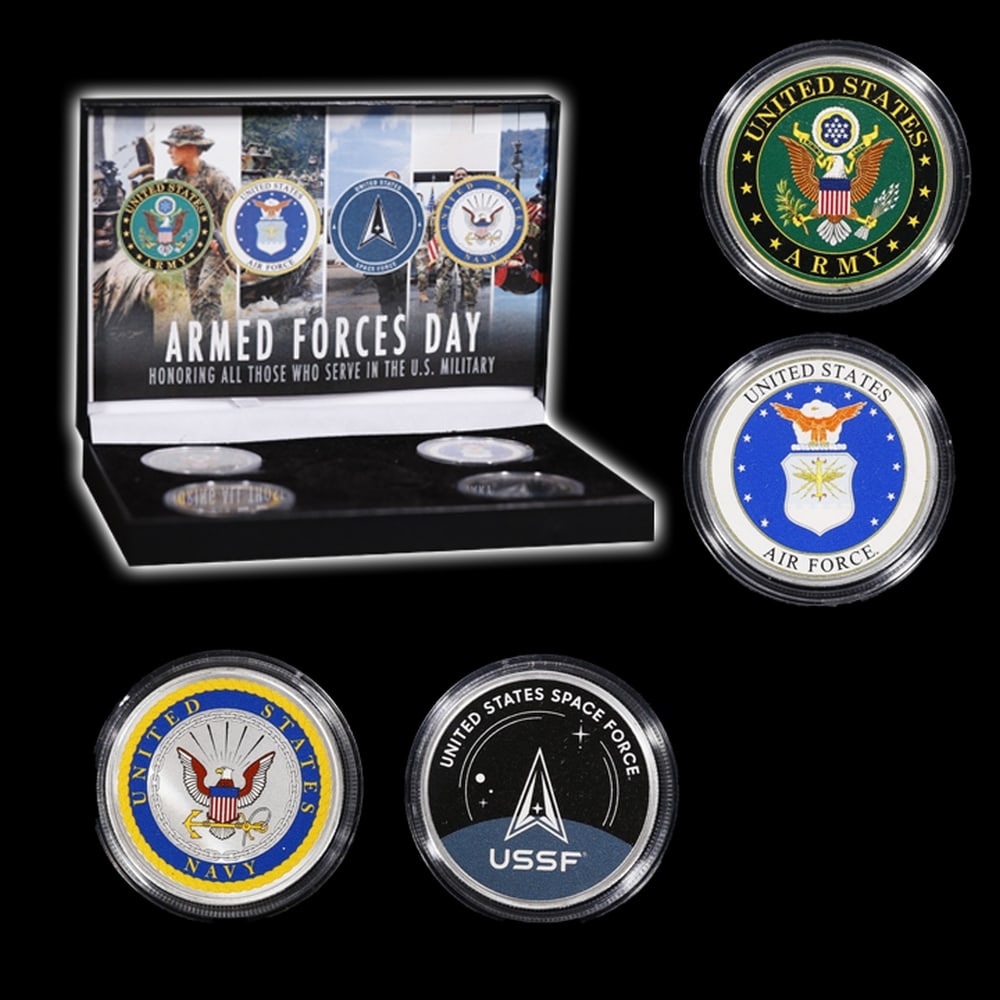 4 Coin Armied Forces Silver Plated Round Collection Army, Navy, Air Force, Space Force In Custom ... - 3