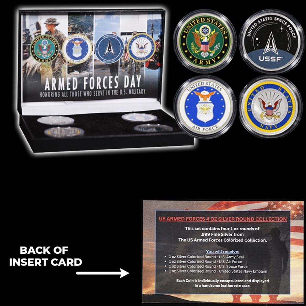 4 Coin Armied Forces Silver Plated Round Collection Army, Navy, Air Force, Space Force In Custom ... - 4