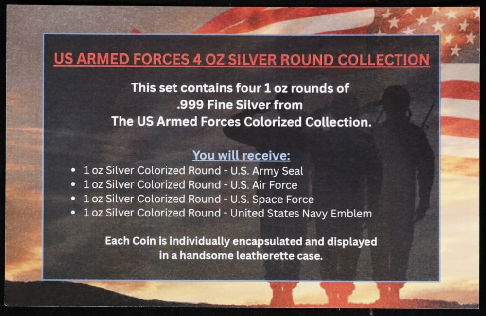 4 Coin Armied Forces Silver Plated Round Collection Army, Navy, Air Force, Space Force In Custom ... - 6