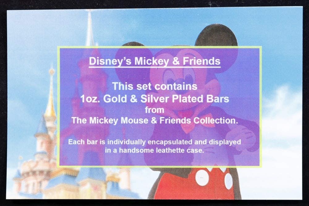5 PC. Mickey Mouse Gold Plated Art Bar Collection In Custom Box W/ Special Backer card - 3