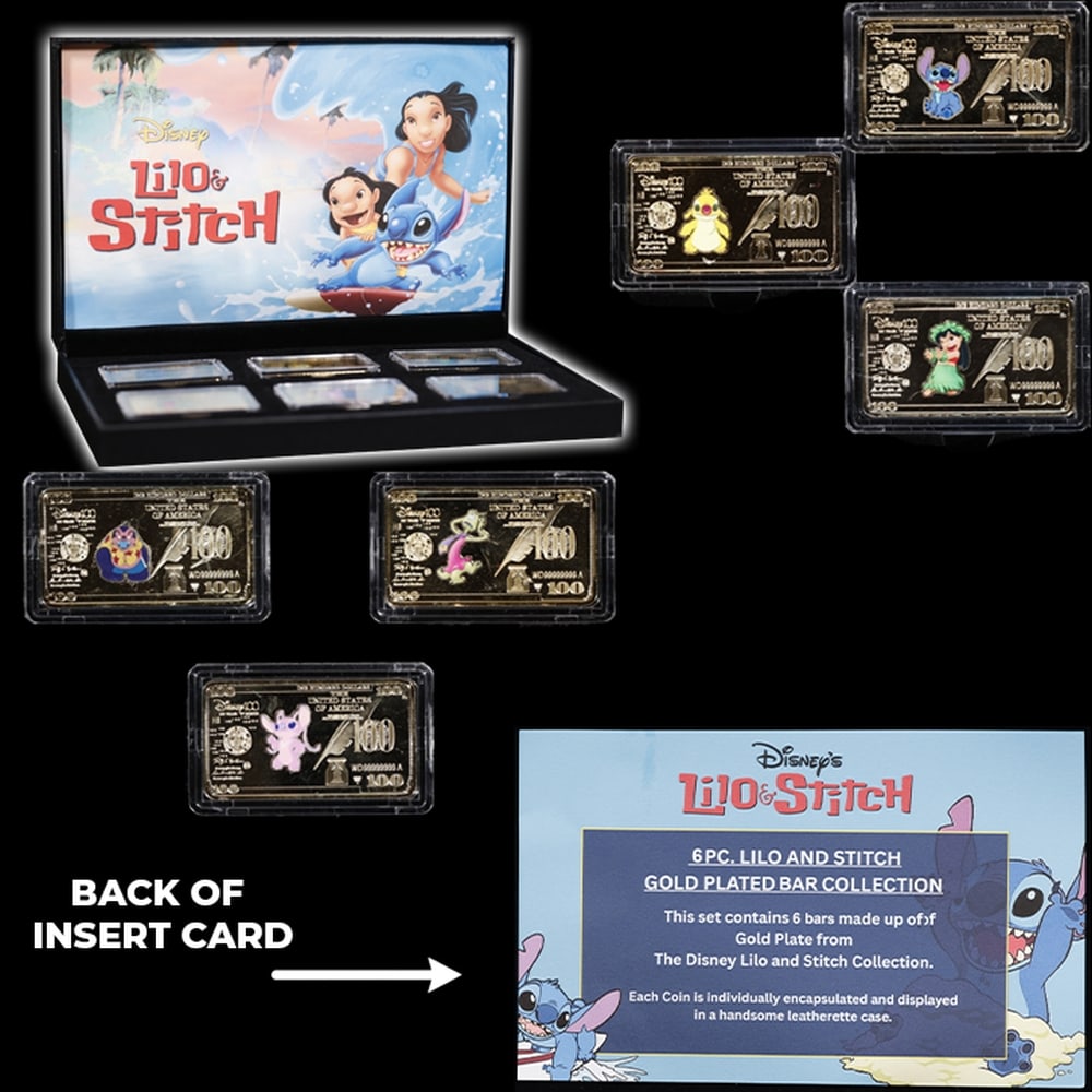 6 PC. Disney Lilo & Stitch Gold Plated Art Bar Collection In Custom Box W/ Special Backer card - 5