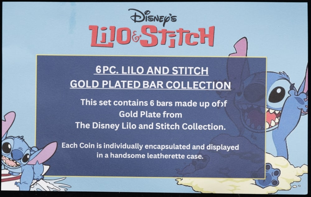 6 PC. Disney Lilo & Stitch Gold Plated Art Bar Collection In Custom Box W/ Special Backer card - 7