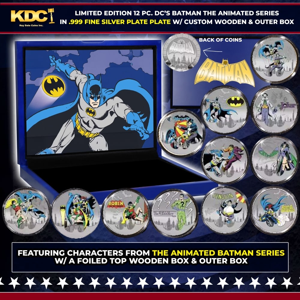 Limited Edition 12 PC DC's Batman The Aminated Series Silver Plated Collection In Custom WOODEN Box: Limited Edition 12 PC DC's Batman The Aminated Series Silver Plated Collection In Custom WOODEN Box W/ Special Backer card. Please Note All Backer Cards may have slight differences but will be very