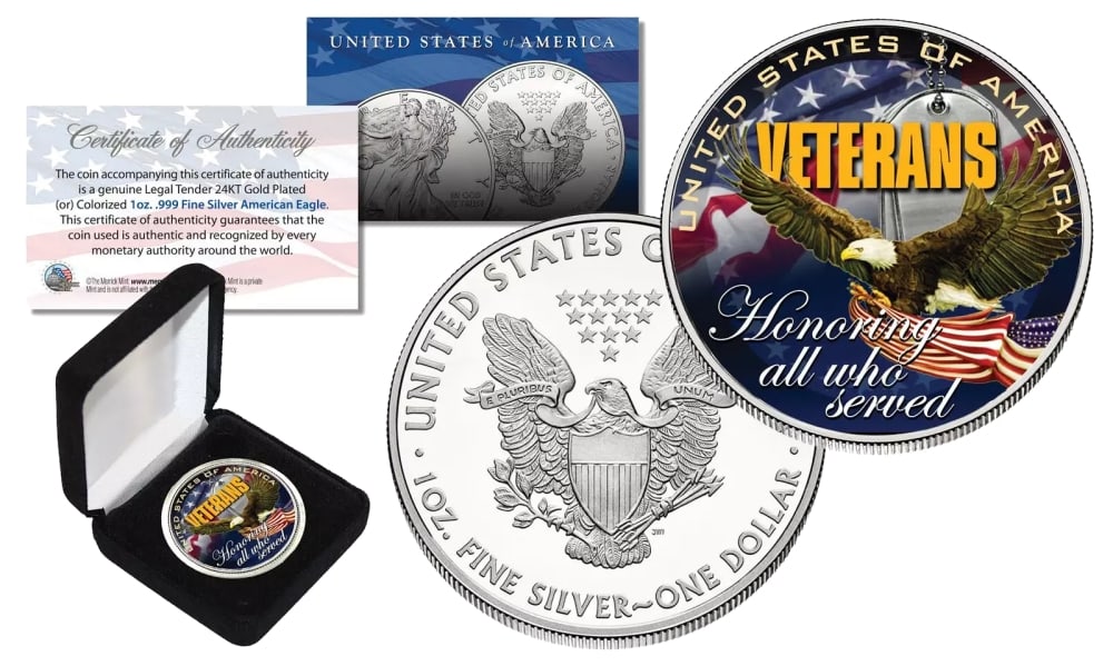 2017 Colorized US Veterans 1oz Silver Eagle $1 Coin in Deluxe Box Other Toy - 2
