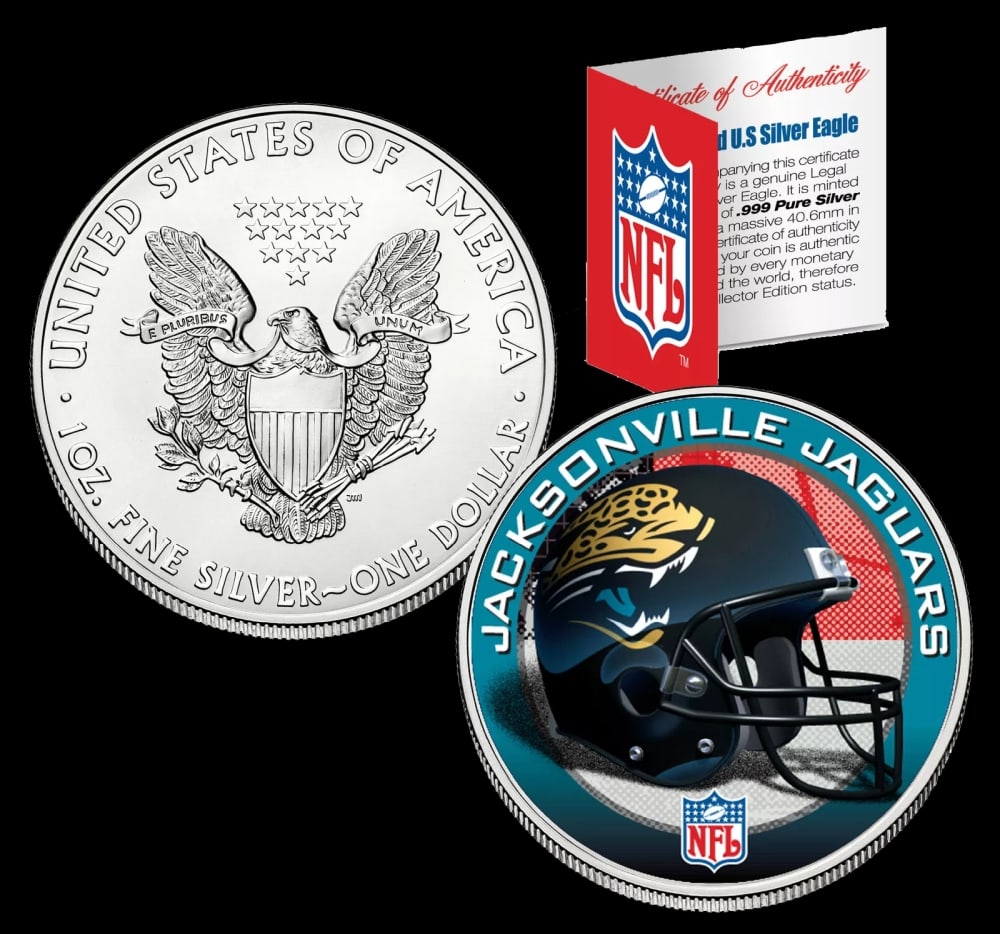 Jacksonville Jaguars Official NFL Team Colorized 1oz Silver Eagle $1 w/ COA Other Toy - 2