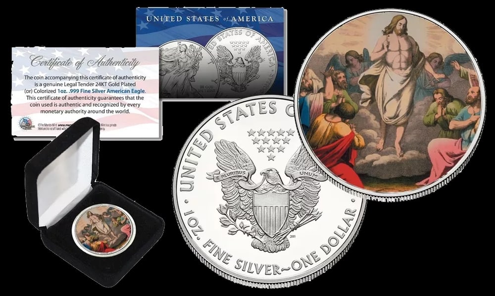 Jesus Christ - Resurrection Colorized 1oz .999 Fine Silver Eagle $1 w/ Display Box & COA Other Toy - 2