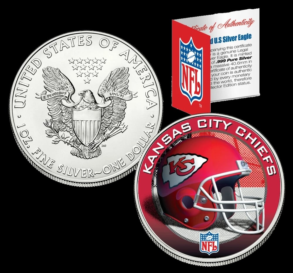 Kansas City Official NFL Team Colorized 1oz Silver Eagle $1 w/ COA Other Toy - 2