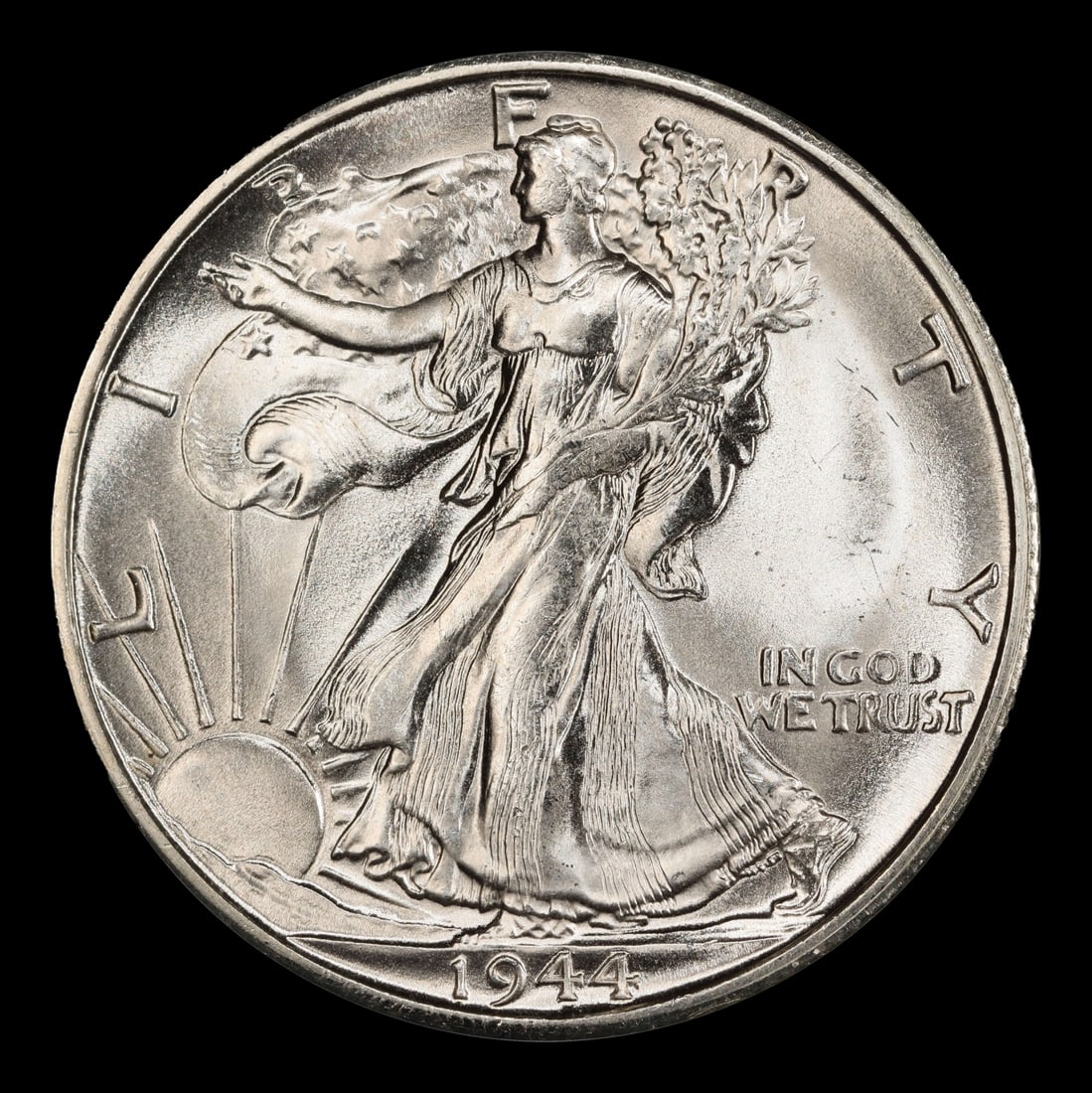 1944-s Walking Liberty Half Dollar Near Top Pop 50c Grades ms66 - 2