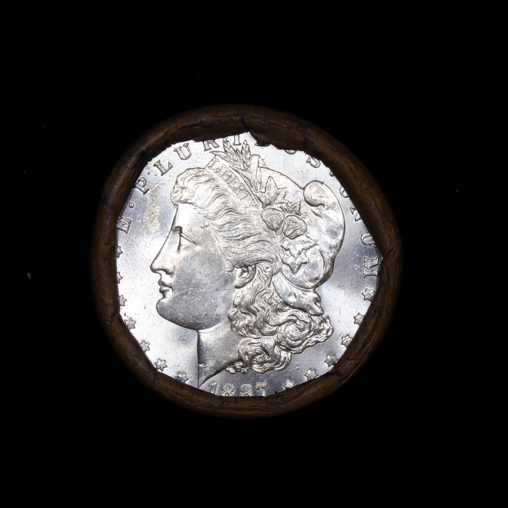 Full solid date 1887-p Uncirculated Morgan silver dollar roll, 20 coins - 2