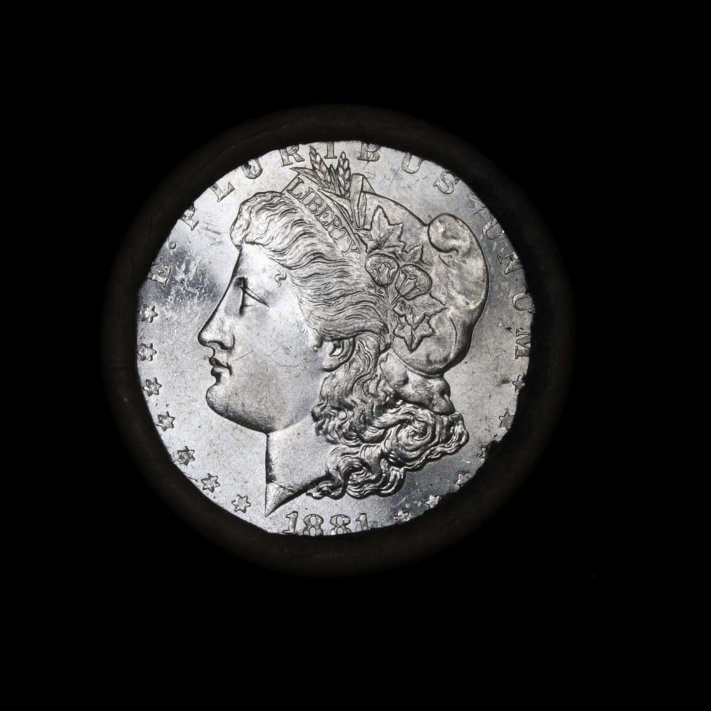 Full solid date 1881-s Uncirculated Morgan silver dollar roll, 20 coins - 2