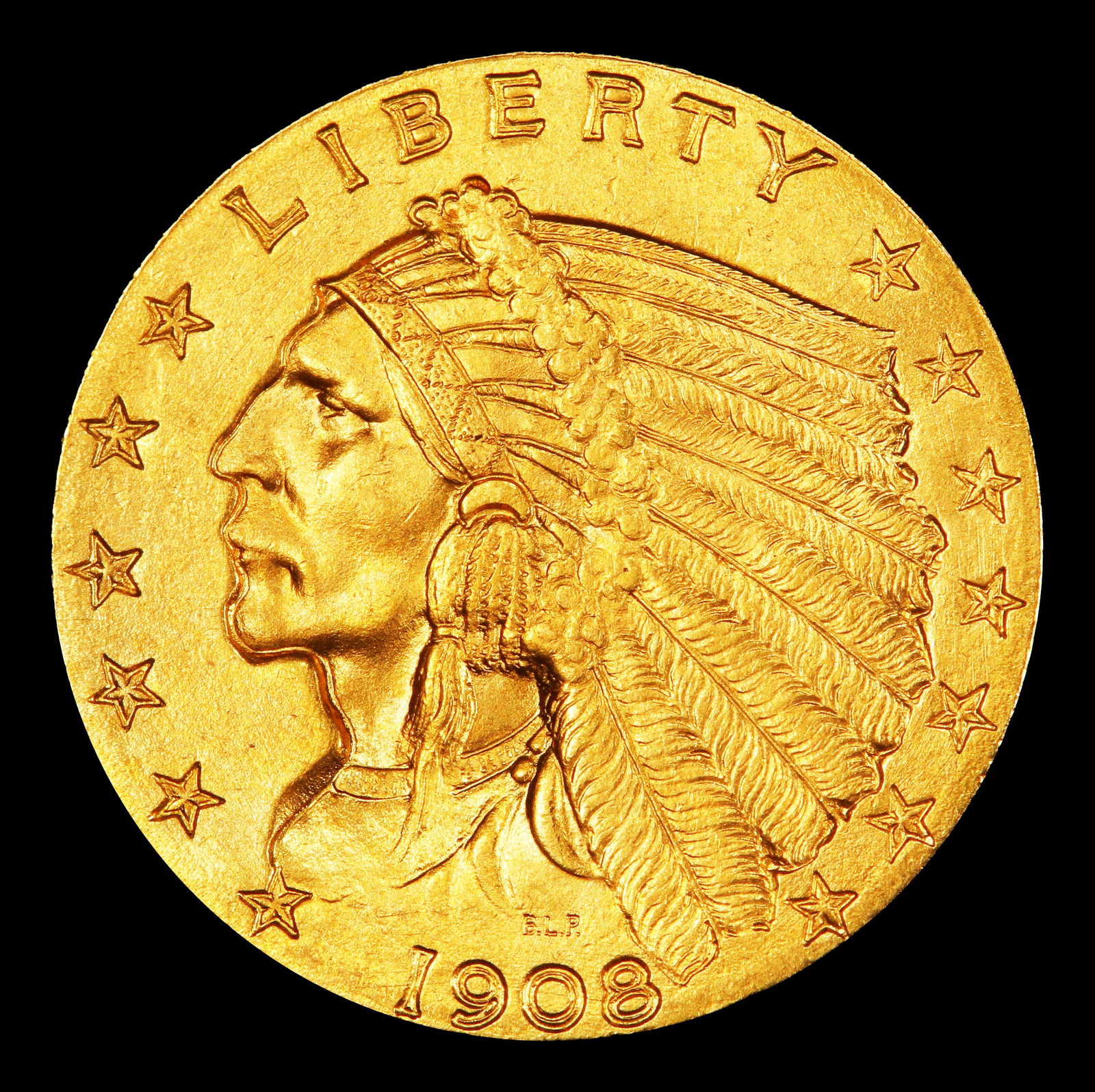 1908-p Gold Indian Quarter Eagle $2 1/2 ms65 SEGS - 2